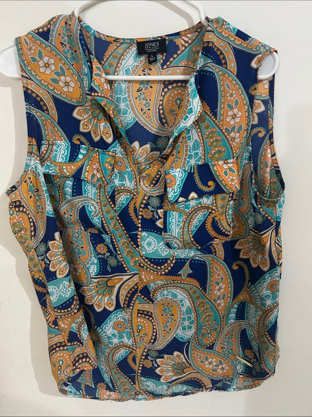 Jones New York Teal, Navy & Gold Paisley Sleeveless Cami
